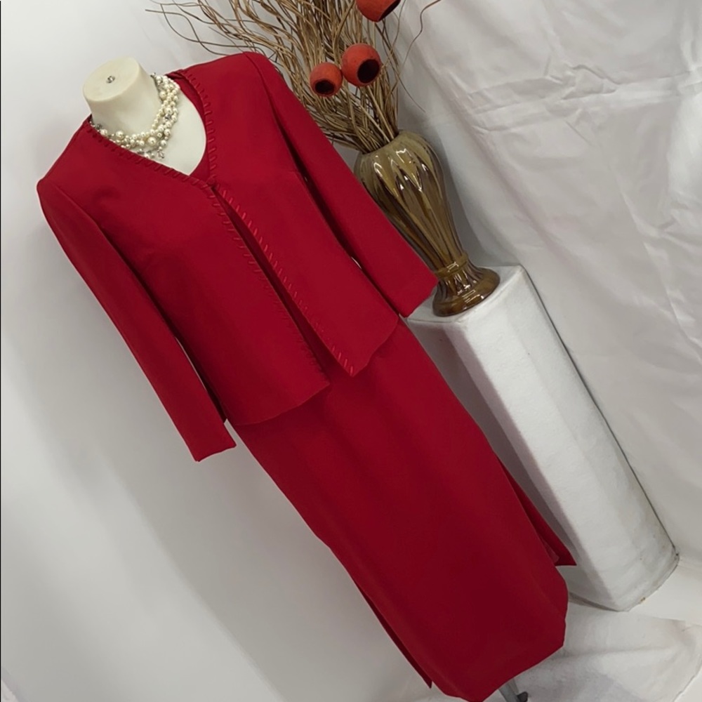 Jessica Howard Red Midi Dress and Jacket Ensemble
